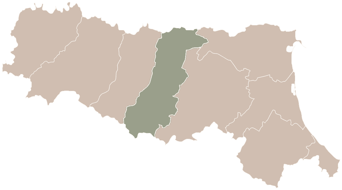 Mapa da Emilia-Romagna com a província de Modena em destaque
